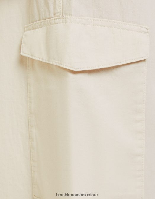 Bershka femei blugi cargo cu talie lată cremă Z86D1316 îmbrăcăminte
