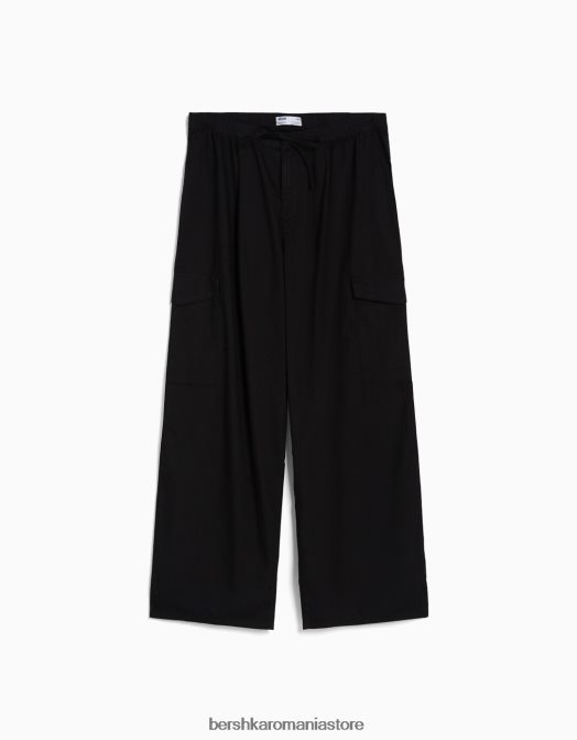 Bershka femei blugi cargo cu talie lată negru Z86D1338 îmbrăcăminte