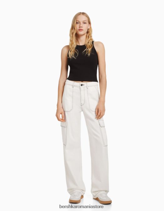 Bershka femei blugi cargo drepte alb Z86D1349 îmbrăcăminte
