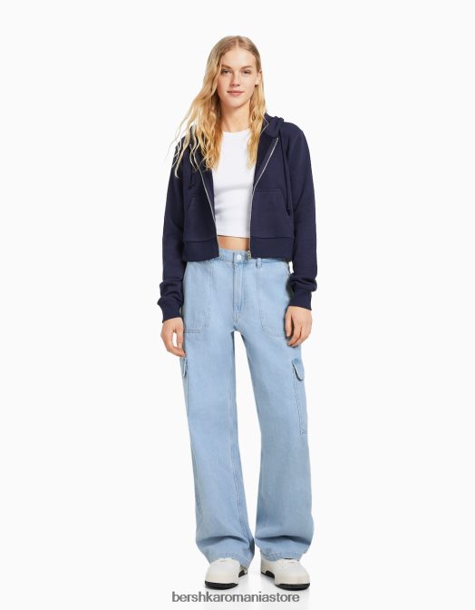 Bershka femei blugi cargo drepte albastru deschis Z86D1350 îmbrăcăminte