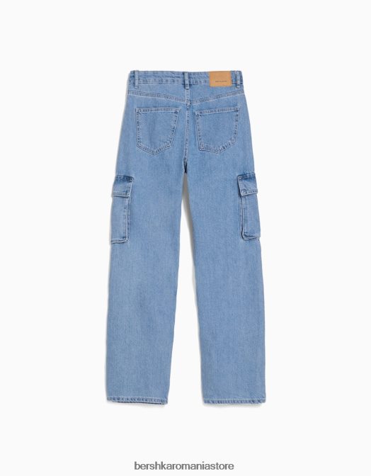 Bershka femei blugi cargo drepte albastru deschis Z86D1385 îmbrăcăminte