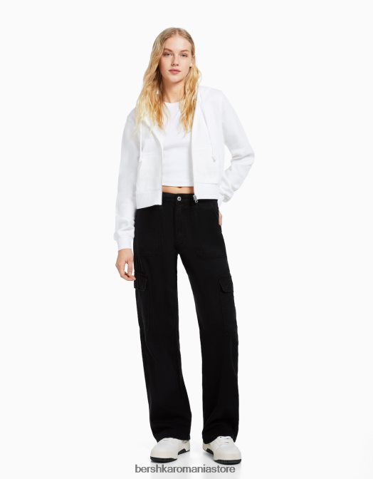 Bershka femei blugi cargo drepte negru Z86D1352 îmbrăcăminte