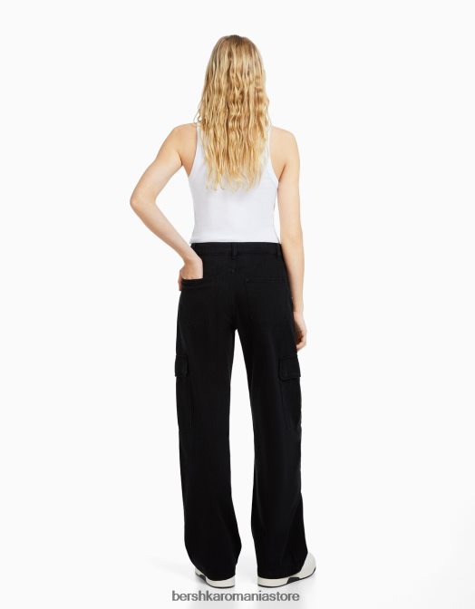 Bershka femei blugi cargo drepte negru Z86D1352 îmbrăcăminte