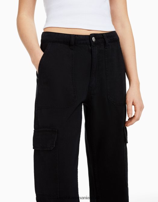 Bershka femei blugi cargo drepte negru Z86D1352 îmbrăcăminte