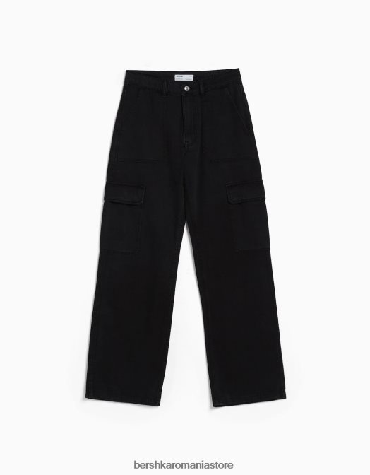 Bershka femei blugi cargo drepte negru Z86D1352 îmbrăcăminte