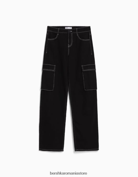 Bershka femei blugi cargo drepte negru Z86D1386 îmbrăcăminte