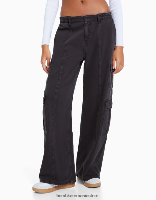 Bershka femei blugi cargo largi cu buzunare multiple gri inchis Z86D1304 îmbrăcăminte