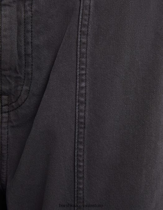 Bershka femei blugi cargo largi cu buzunare multiple gri inchis Z86D1304 îmbrăcăminte