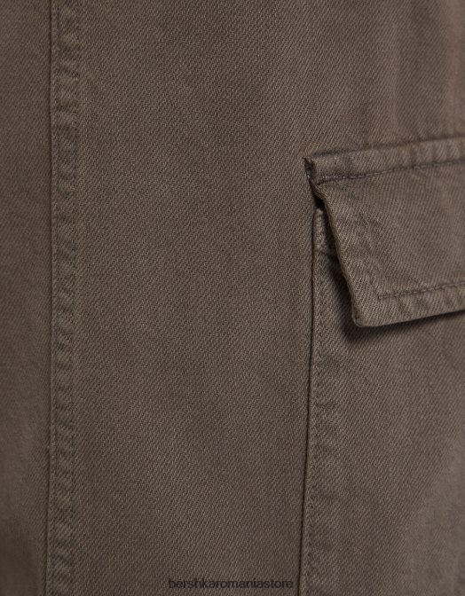 Bershka femei blugi cargo largi cu buzunare multiple maro Z86D1302 îmbrăcăminte