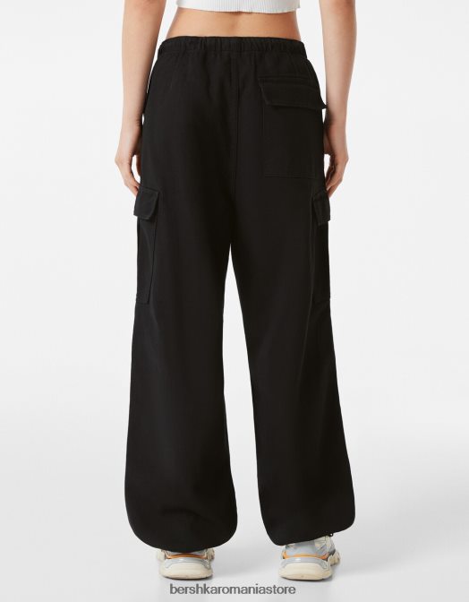 Bershka femei blugi cargo parașuta negru Z86D1402 îmbrăcăminte