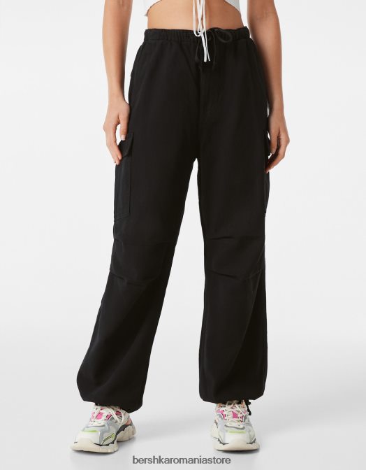 Bershka femei blugi cargo parașuta negru Z86D1402 îmbrăcăminte