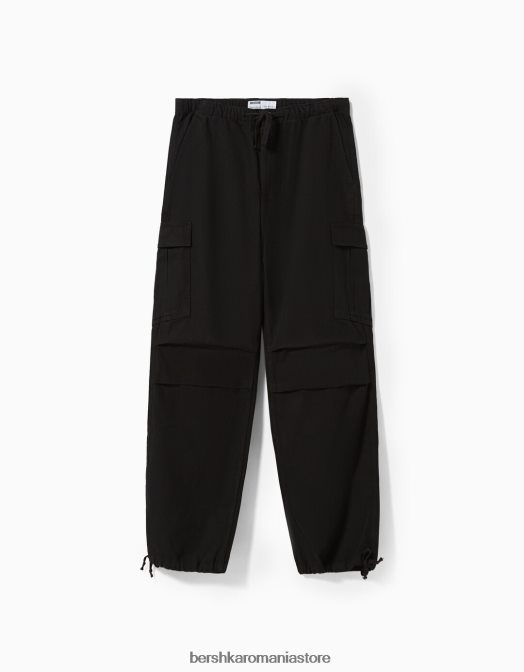 Bershka femei blugi cargo parașuta negru Z86D1402 îmbrăcăminte