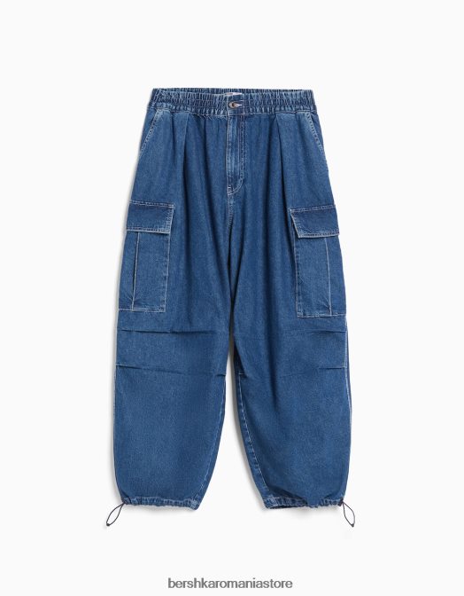 Bershka femei blugi cargo voluminosi albastru deschis Z86D1315 îmbrăcăminte