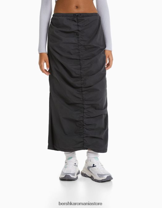 Bershka femei fustă lungă din denim cu strângere în față gri inchis Z86D1377 îmbrăcăminte