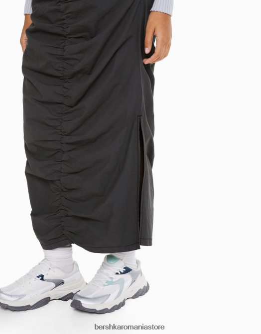 Bershka femei fustă lungă din denim cu strângere în față gri inchis Z86D1377 îmbrăcăminte