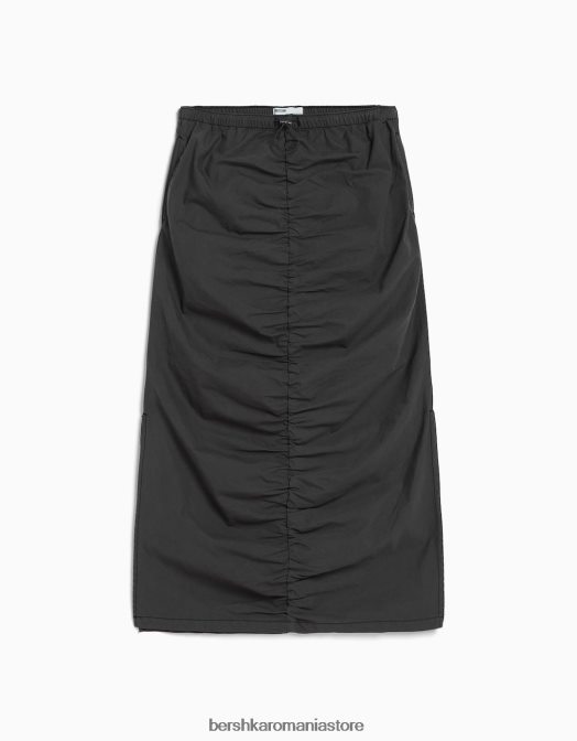 Bershka femei fustă lungă din denim cu strângere în față gri inchis Z86D1377 îmbrăcăminte