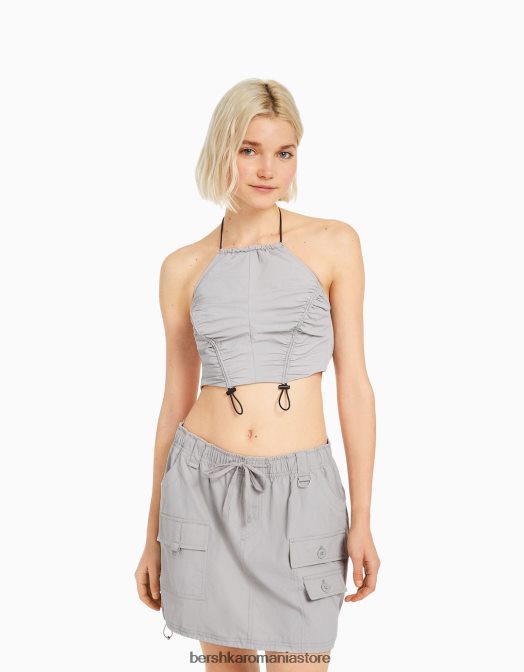 Bershka femei fustă mini cargo cu buzunare multiple din nailon gri Z86D1401 îmbrăcăminte