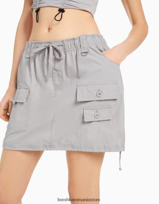 Bershka femei fustă mini cargo cu buzunare multiple din nailon gri Z86D1401 îmbrăcăminte
