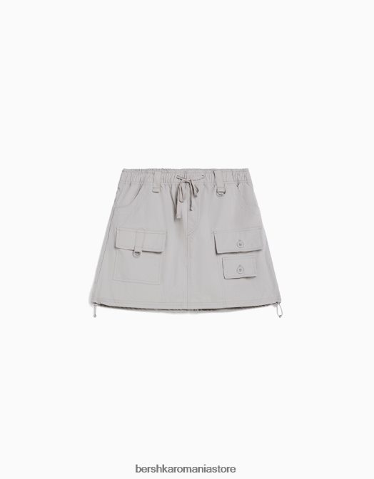 Bershka femei fustă mini cargo cu buzunare multiple din nailon gri Z86D1401 îmbrăcăminte