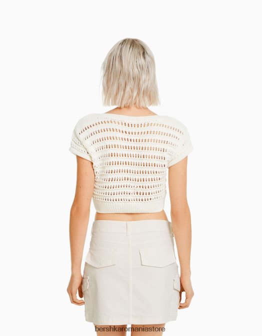 Bershka femei fustă mini cargo din bumbac aproape alb Z86D1368 îmbrăcăminte