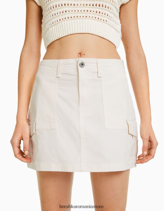Bershka femei fustă mini cargo din bumbac aproape alb Z86D1368 îmbrăcăminte
