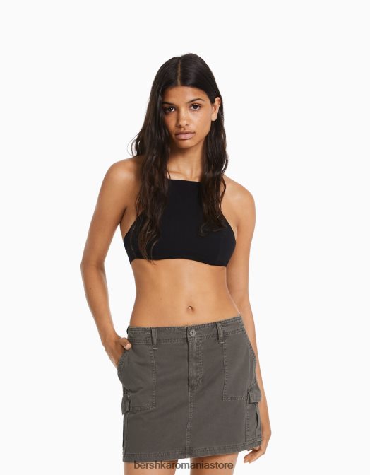 Bershka femei fustă mini cargo din bumbac gri inchis Z86D1369 îmbrăcăminte