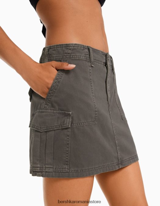 Bershka femei fustă mini cargo din bumbac gri inchis Z86D1369 îmbrăcăminte