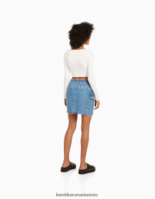 Bershka femei fusta cargo mini denim albastru Z86D1399 îmbrăcăminte