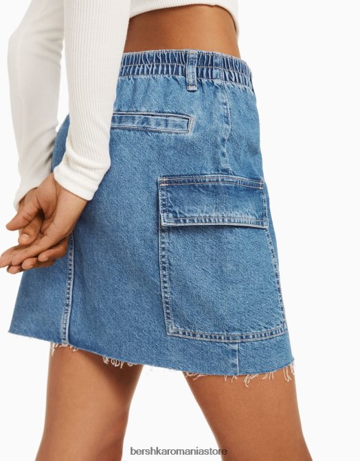 Bershka femei fusta cargo mini denim albastru Z86D1399 îmbrăcăminte