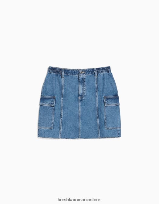 Bershka femei fusta cargo mini denim albastru Z86D1399 îmbrăcăminte