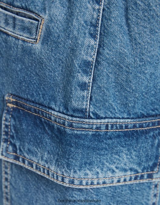 Bershka femei fusta cargo mini denim albastru Z86D1399 îmbrăcăminte