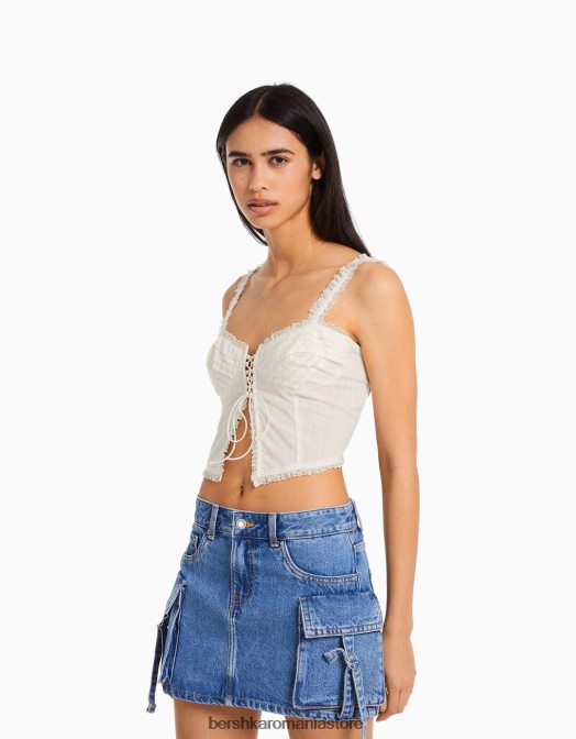 Bershka femei fusta cargo mini denim albastru deschis Z86D1365 îmbrăcăminte