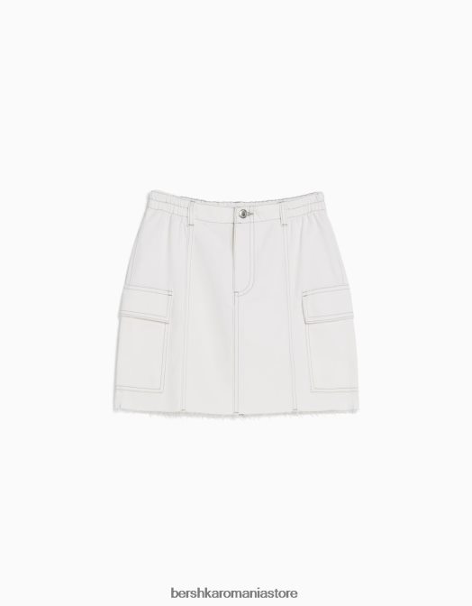 Bershka femei fusta cargo mini denim aproape alb Z86D1400 îmbrăcăminte