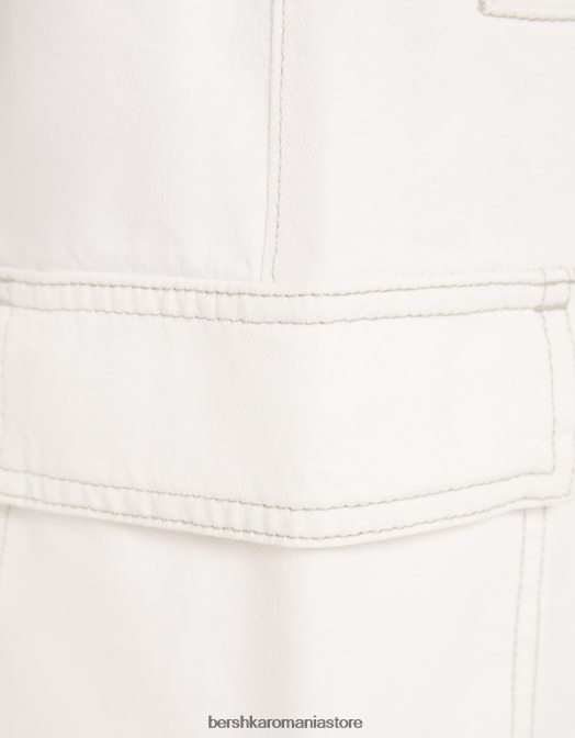 Bershka femei fusta cargo mini denim aproape alb Z86D1400 îmbrăcăminte
