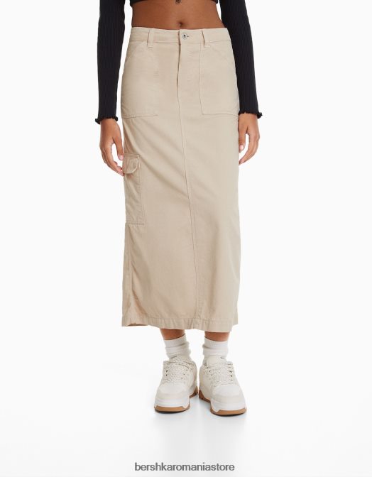 Bershka femei fusta maxi carpenter bumbac nisip Z86D1373 îmbrăcăminte
