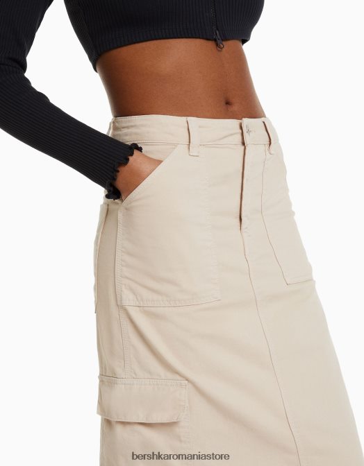 Bershka femei fusta maxi carpenter bumbac nisip Z86D1373 îmbrăcăminte