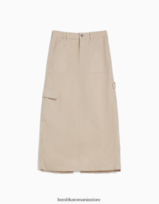 Bershka femei fusta maxi carpenter bumbac nisip Z86D1373 îmbrăcăminte