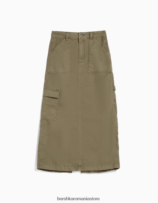 Bershka femei fusta midi din bumbac carpenter kaki Z86D1372 îmbrăcăminte