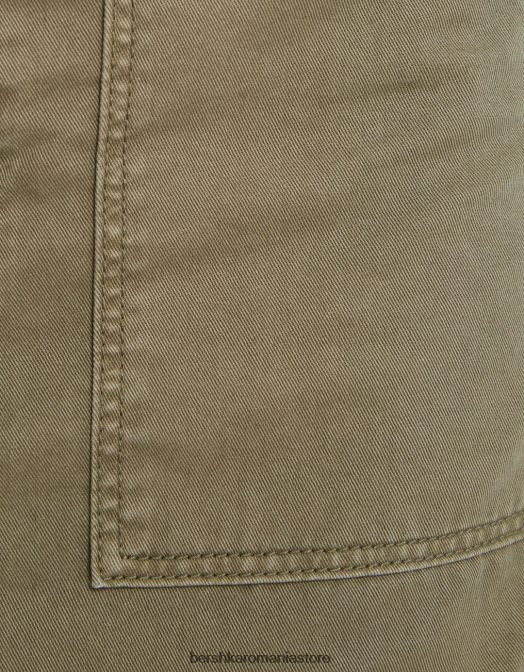 Bershka femei fusta midi din bumbac carpenter kaki Z86D1372 îmbrăcăminte