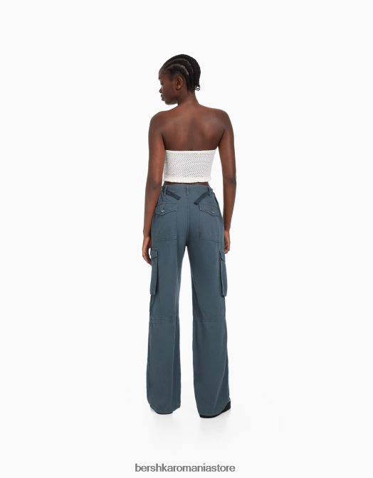 Bershka femei pantaloni cargo ajustabili cu ajustare dreaptă albastru Z86D1285 îmbrăcăminte