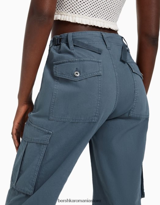 Bershka femei pantaloni cargo ajustabili cu ajustare dreaptă albastru Z86D1285 îmbrăcăminte