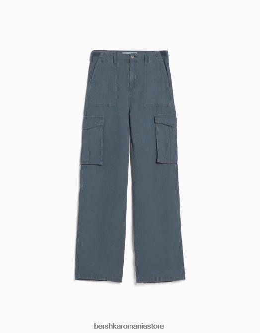 Bershka femei pantaloni cargo ajustabili cu ajustare dreaptă albastru Z86D1285 îmbrăcăminte