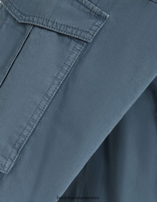 Bershka femei pantaloni cargo ajustabili cu ajustare dreaptă albastru Z86D1285 îmbrăcăminte