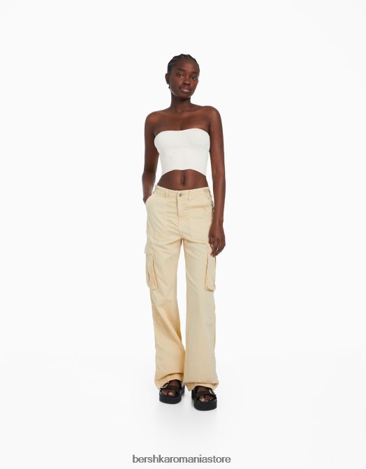 Bershka femei pantaloni cargo ajustabili cu ajustare dreaptă nisip Z86D1287 îmbrăcăminte