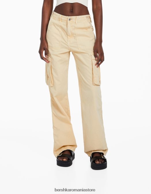 Bershka femei pantaloni cargo ajustabili cu ajustare dreaptă nisip Z86D1287 îmbrăcăminte
