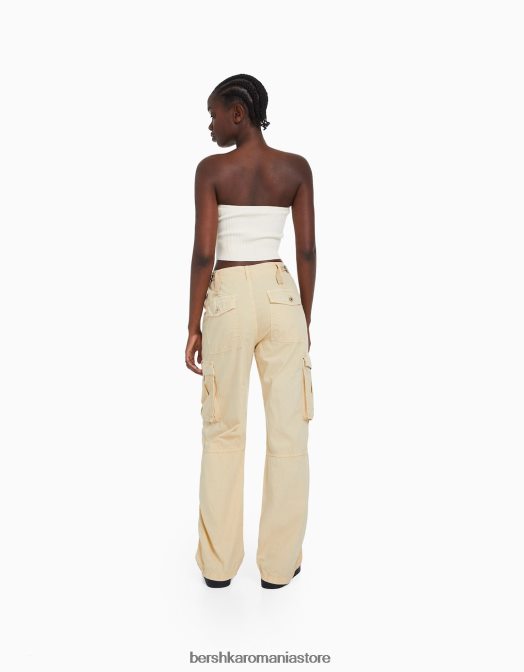 Bershka femei pantaloni cargo ajustabili cu ajustare dreaptă nisip Z86D1287 îmbrăcăminte