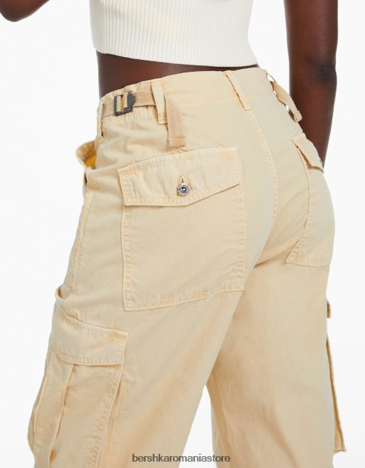 Bershka femei pantaloni cargo ajustabili cu ajustare dreaptă nisip Z86D1287 îmbrăcăminte