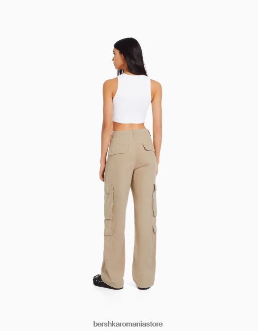 Bershka femei pantaloni cargo ajustabili cu buzunare multiple cămilă Z86D1289 îmbrăcăminte