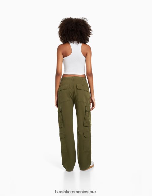 Bershka femei pantaloni cargo ajustabili cu buzunare multiple kaki Z86D1322 îmbrăcăminte
