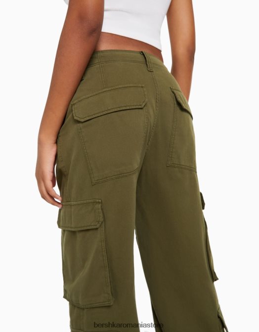 Bershka femei pantaloni cargo ajustabili cu buzunare multiple kaki Z86D1322 îmbrăcăminte